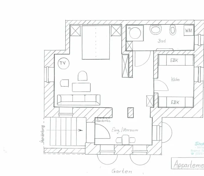 12302 HomeCompany Dresden Möbliert/Furnished Studio Souterrain Apartment in Dresden-Strehlen max. 2 Personen