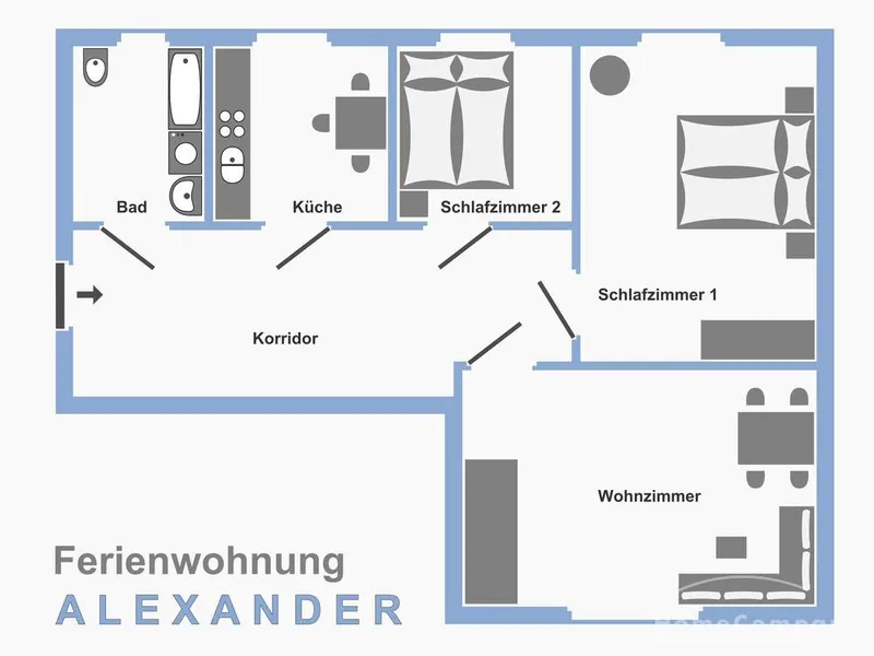 17708 HomeCompany Dresden Möbliert/Furnished 3-Zimmer Apartment in Dresden-Pieschen max. 3 Personen