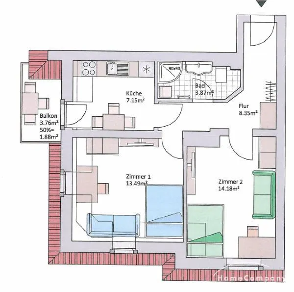 12723 HomeCompany Dresden Möbliert/Furnished 2-Zimmer Apartment mit Balkon in Dresden-Löbtau max. 4 Personen