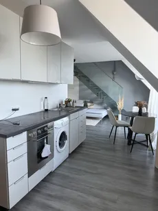 Küche mit Blick in den Wohnraum