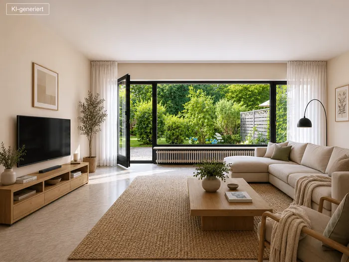 Wohnzimmer mit KI möbliert
