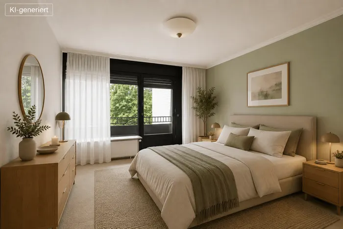 Schlafzimmer im 1. OG mit KI möbliert