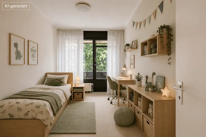 Kinderzimmer 1 im 1. OG mit KI möbliert