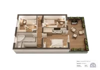 Visualisierter Grundriss OG (Balkon derzeit noch Flachdach)