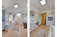 Tageslichtbad mit Badewanne, zeitlos gestaltet