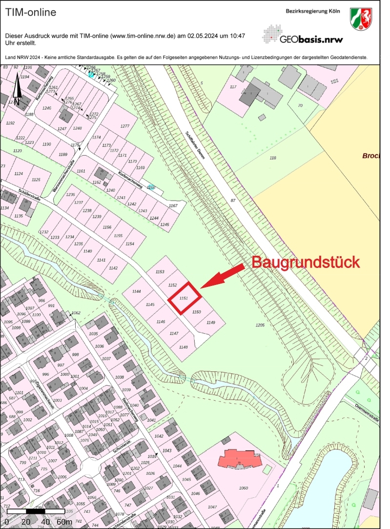 Lageplan mit Grundstücksdarstellung - Flurstück 1151