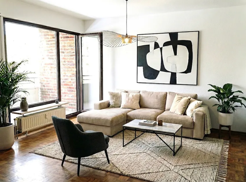 Wohnbereich mit Balkon visualisiert