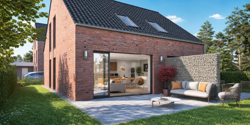 Ansicht der Terrasse und Wohnbereich visualisiert