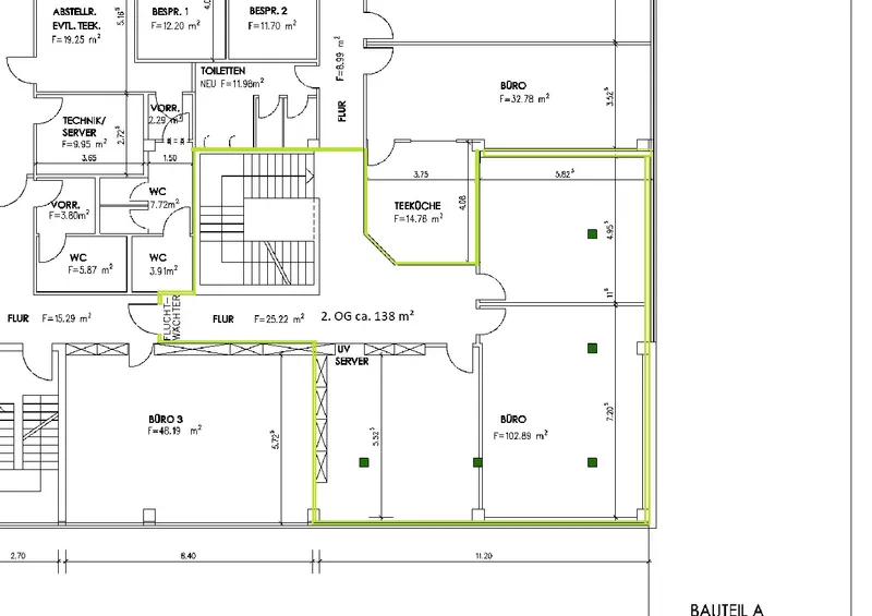 Auschnitt Bürofläche 138 m² im 2. OG