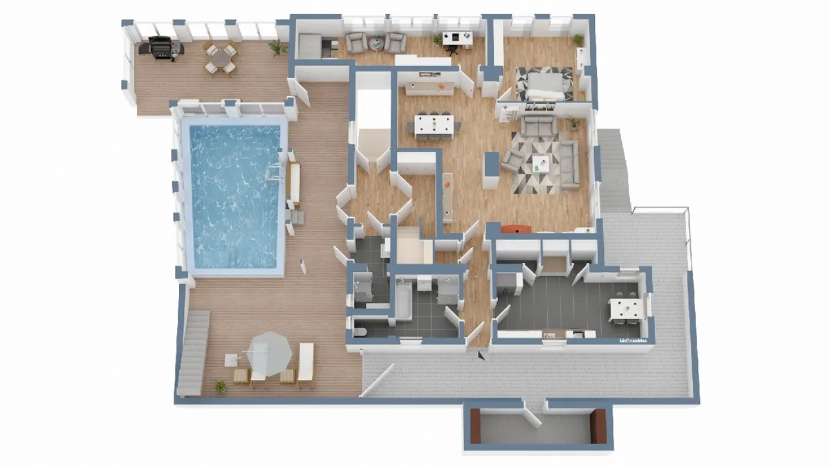 Grundriss Wohnung 2 + Visualisierung