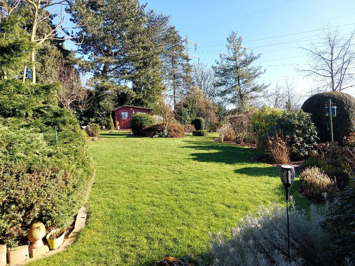 Der wunderschöne Garten mit Gartenhaus und Feuerstelle