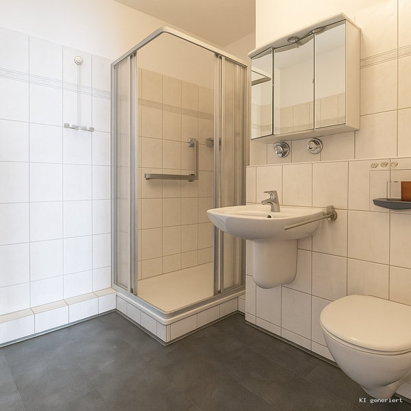 Das modern geflieste Duschbad