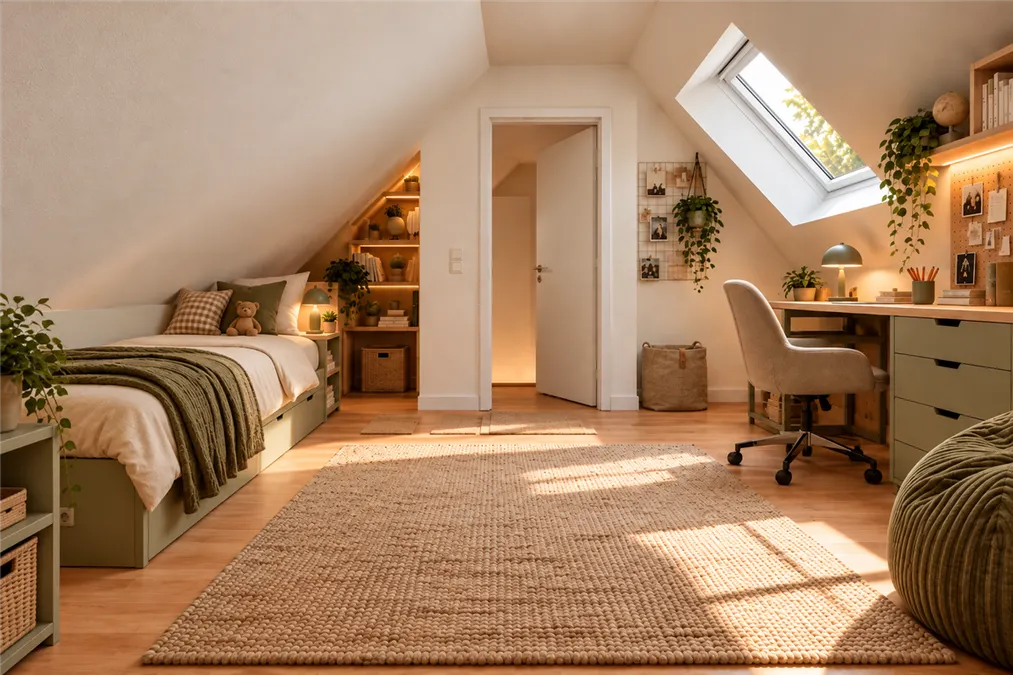 Zimmer Dachgeschoss möbliert (KI)