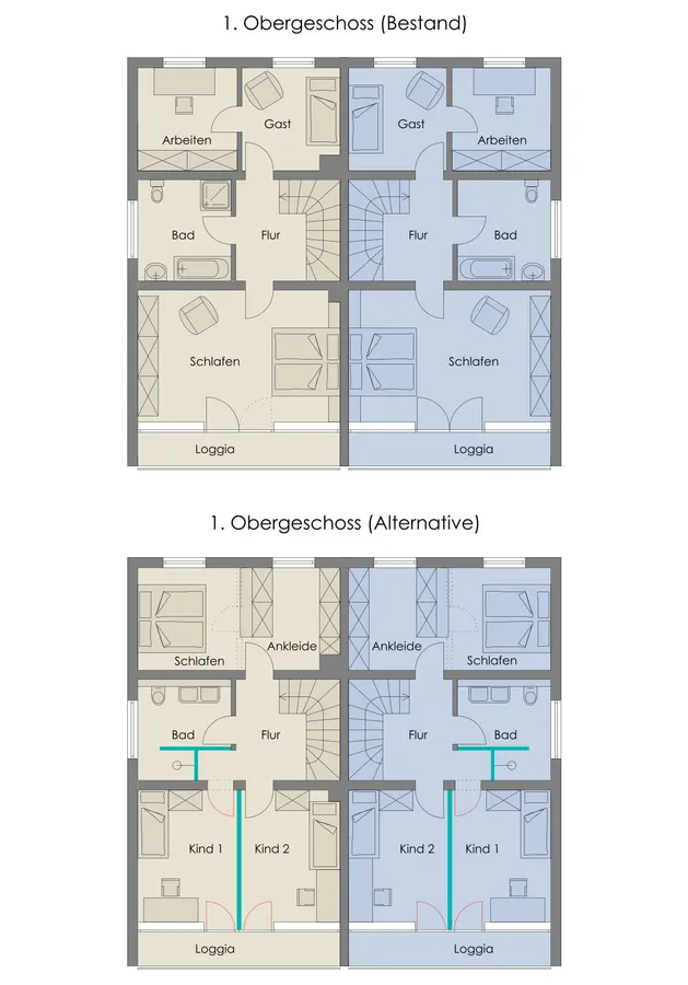 Grundriss 1.Obergeschoss mit Änderungsvorschlägen