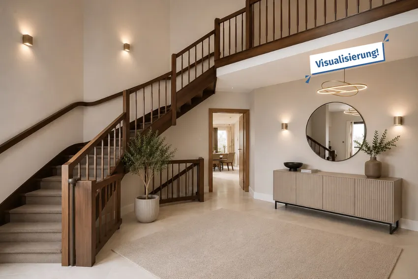 Visualisierung Treppenaufgang zur Galerie und oberen Etage