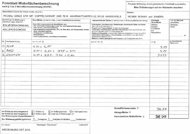 Wohnflächenberechnung Einliegerwohnung