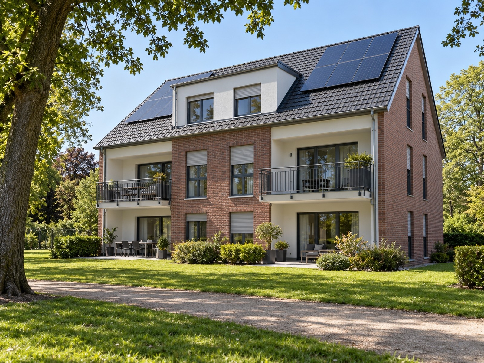 Neubau am Nordpark mit Balkonen und Terrasse (KI-Visualisierung)
