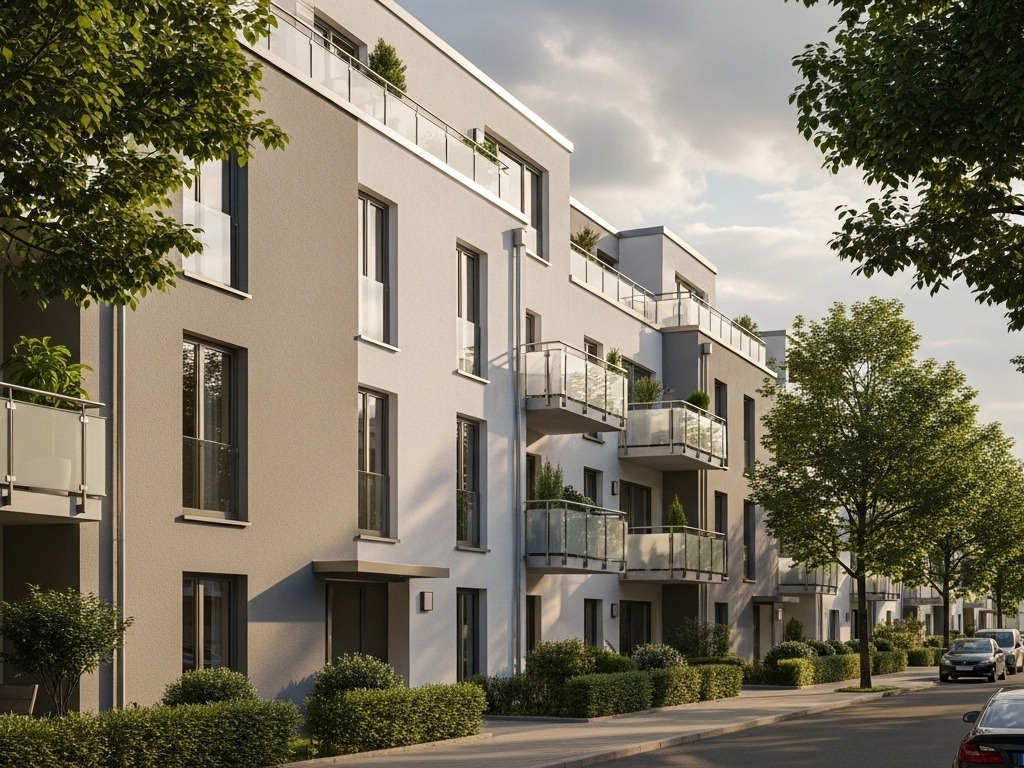 Wohnhaus mit Balkonen (KI-Visualisierung)