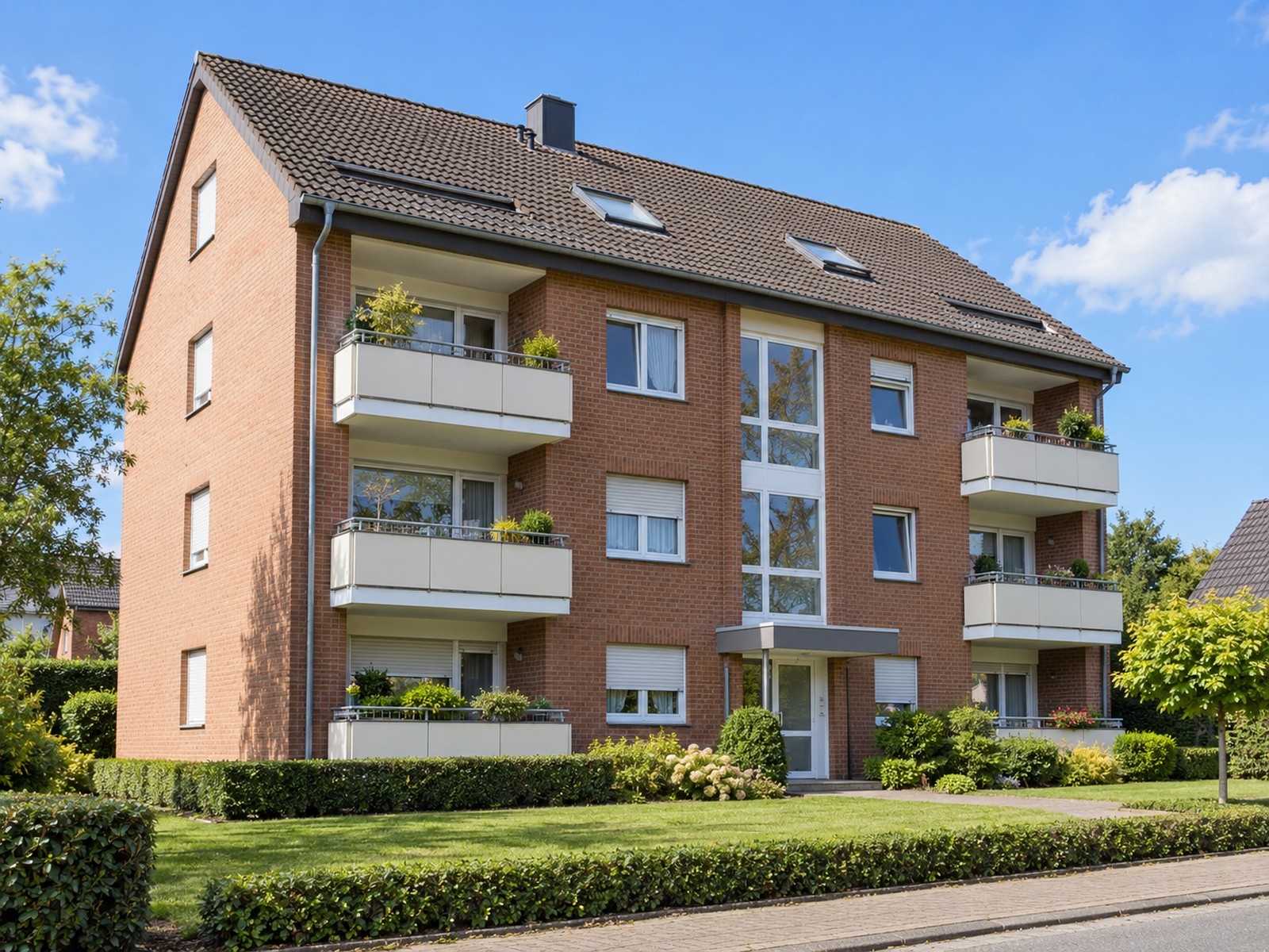 Mehrfamilienhaus mit Balkonen (KI-Visualisierung)