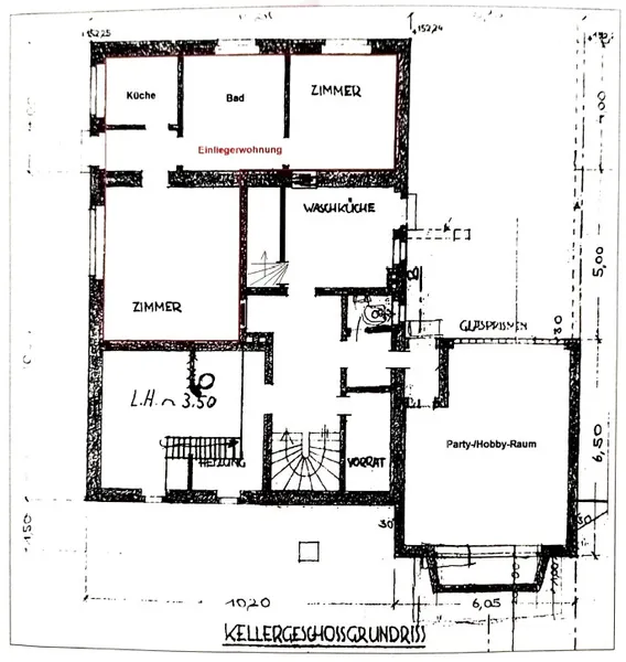 Kellergeschoss Grundriss für Expose