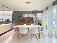 Essplatz, links Terrasse, rechts Küche