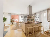 EG Wohnen und Küche Blick Kochinsel - KI Gestaltungsmöglichkeit