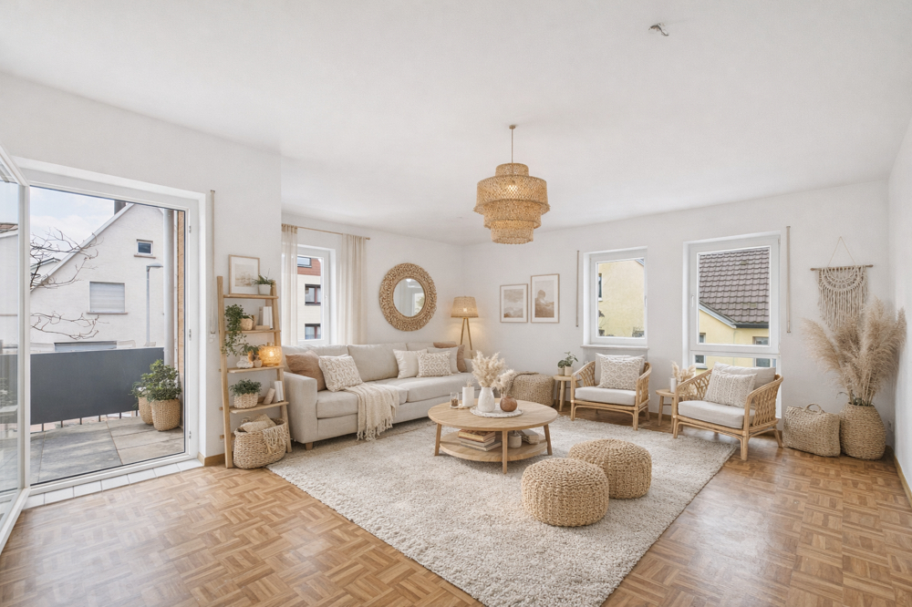 Wohnbereich mit Möblierungsvorschlag (mit KI erstellt)