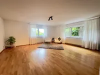 großer Wohnbereich im Gartengeschoss mit off. Küche und Kachelofen