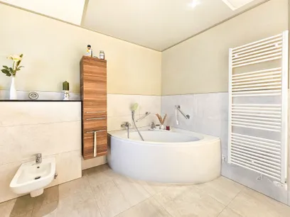 Badezimmer mit Bidet, Dusche und Wanne
