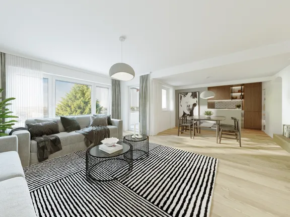 Wohn-/Esszimmer mit Küche (Modernisierungsbeispiel)