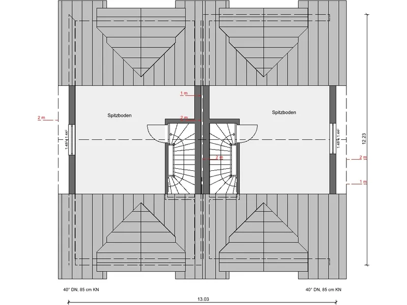 Grundriss- Spitzboden mit 2 Gauben