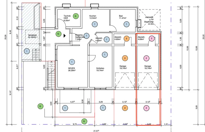 Garage, Abstellraum und Stellplatz im Untergeschoss