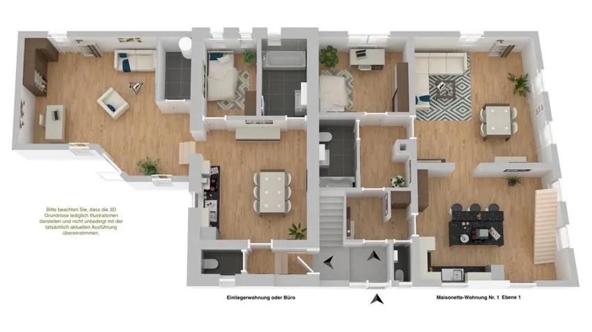 3D Grundriss EG ELW & Maisonettewohnung 