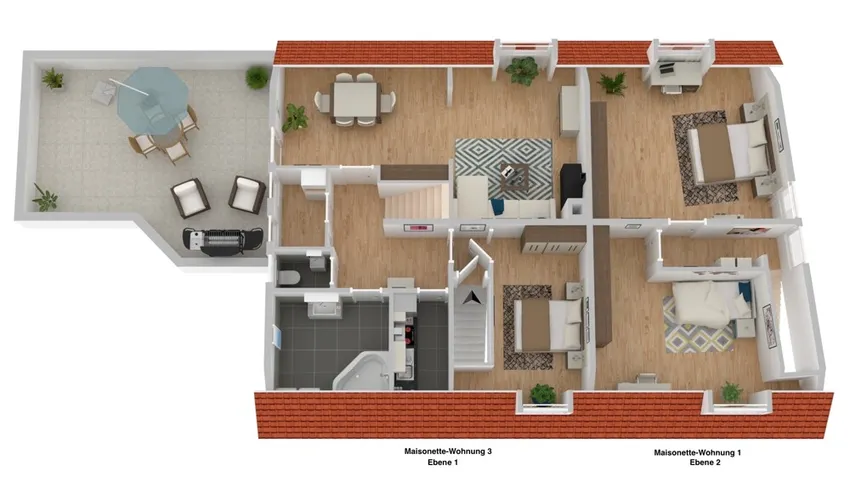 3D Grundriss OG Maisonette 1 & 3