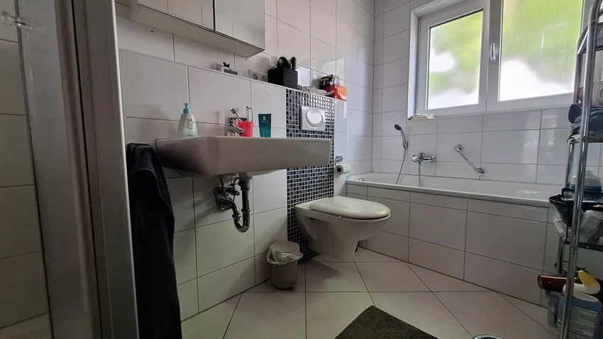 Wellness im Alltag -  Badezimmer mit Tageslicht, Wanne, Dusche und WC