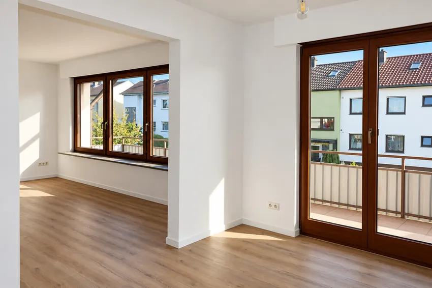 Wohn- Esszimmer mit Zugang zum Balkon