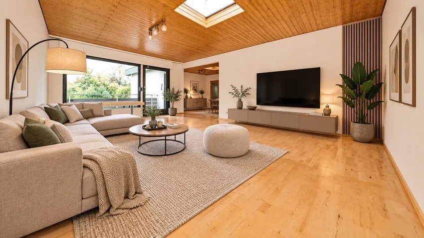 Wohnzimmer mit KI möbliert