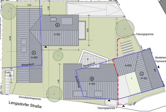 Dachaufsicht Haus A,B,C