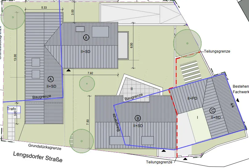 Dachaufsicht Haus A,B,C