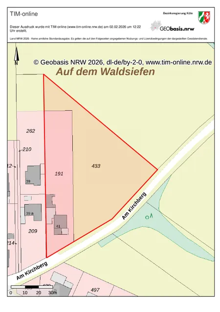 Lageplan mit Grundstücksgrenze