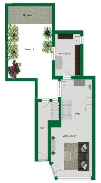 Grundriss-Skizze Erdgeschoss & Innenhof