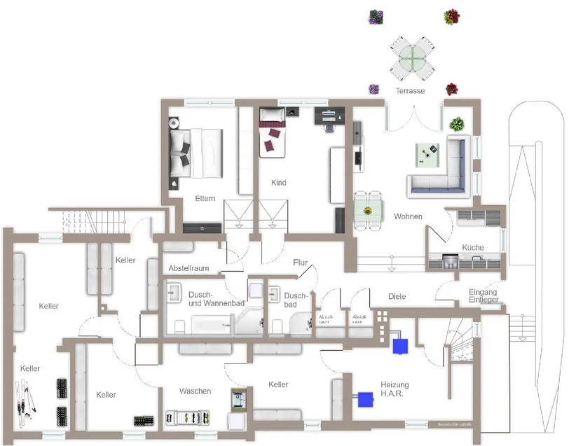 Grundriss Kellergeschoss + Einlieger