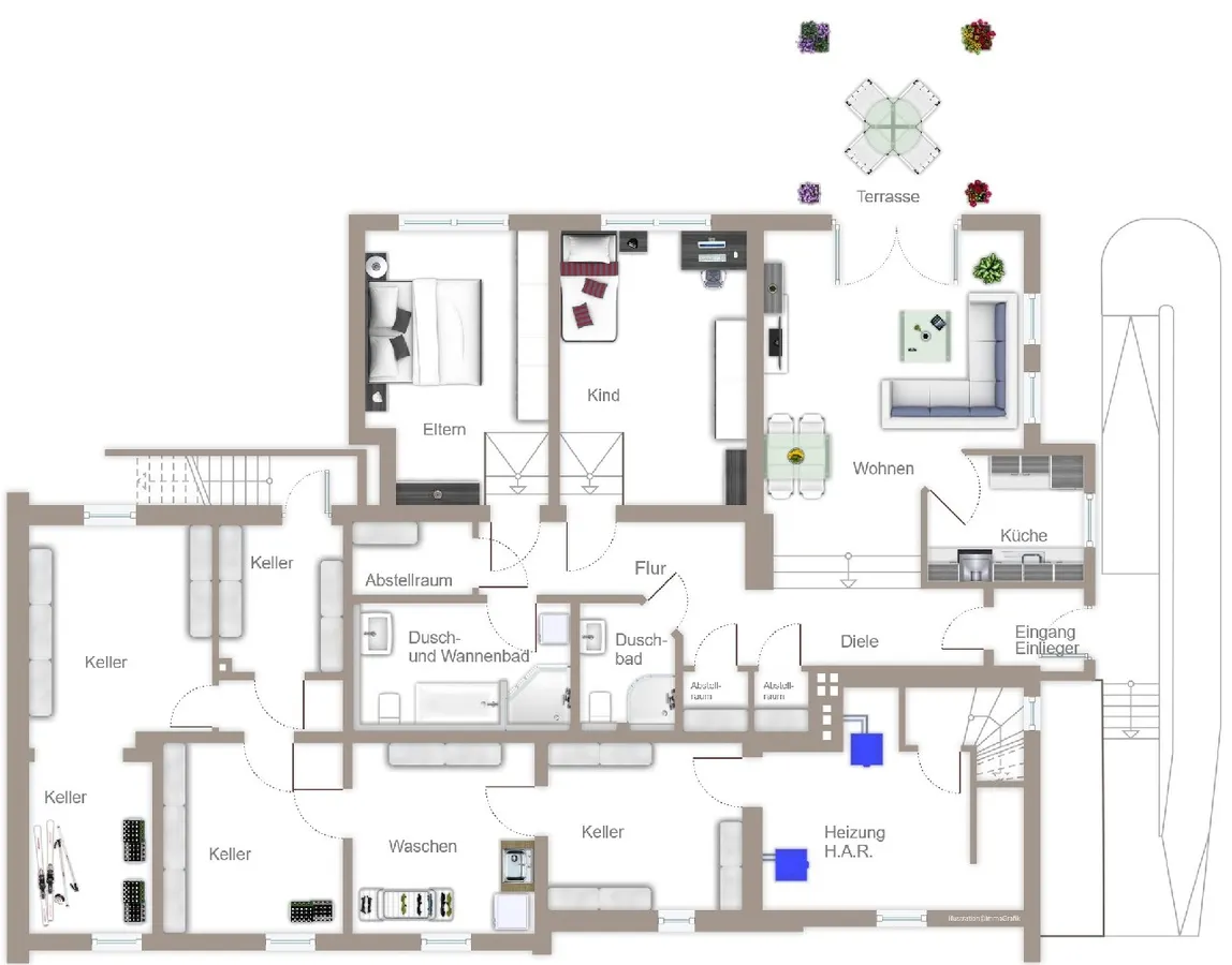 Grundriss Kellergeschoss + Einlieger