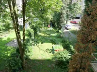 Blick vom Balkon zum Gemeinschaftsgarten
