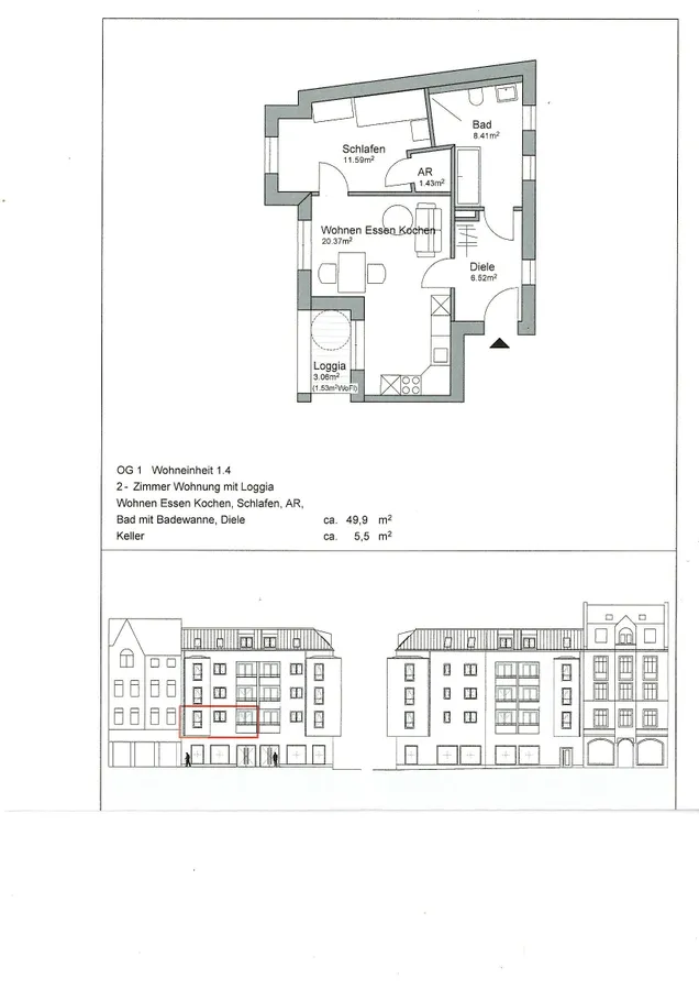 Grundriss 1.OG 49,90 m²