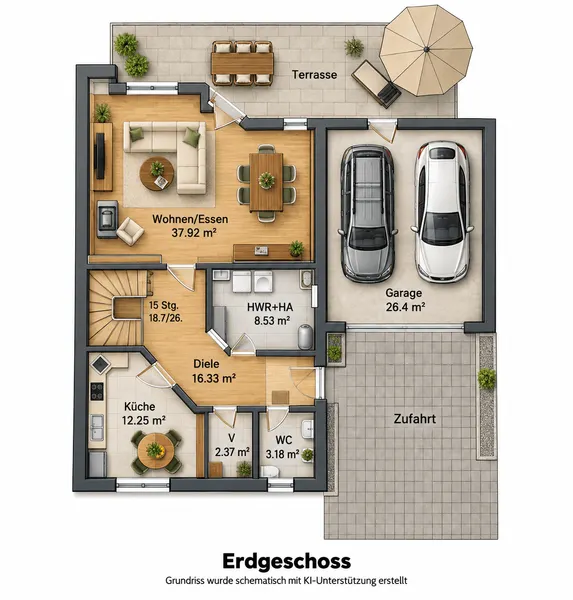 Grundriss EG | Keine Originalzeichnung – Unterlage dient lediglich zur Information 
