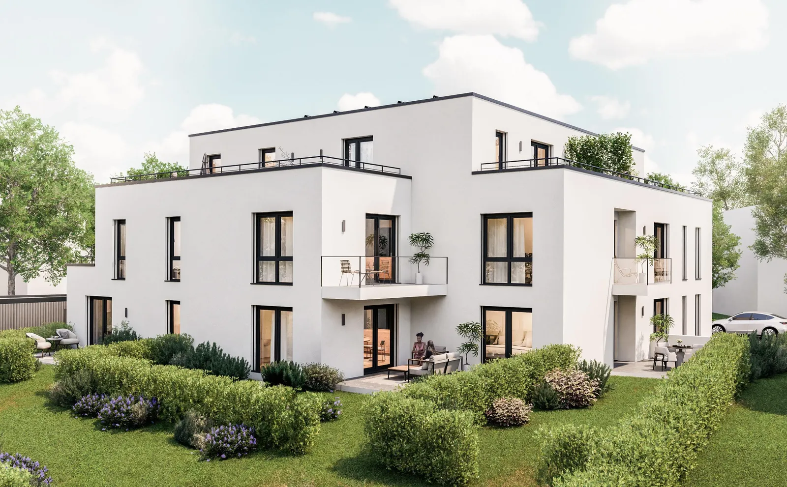 Gartenansicht Mehrfamilienhaus