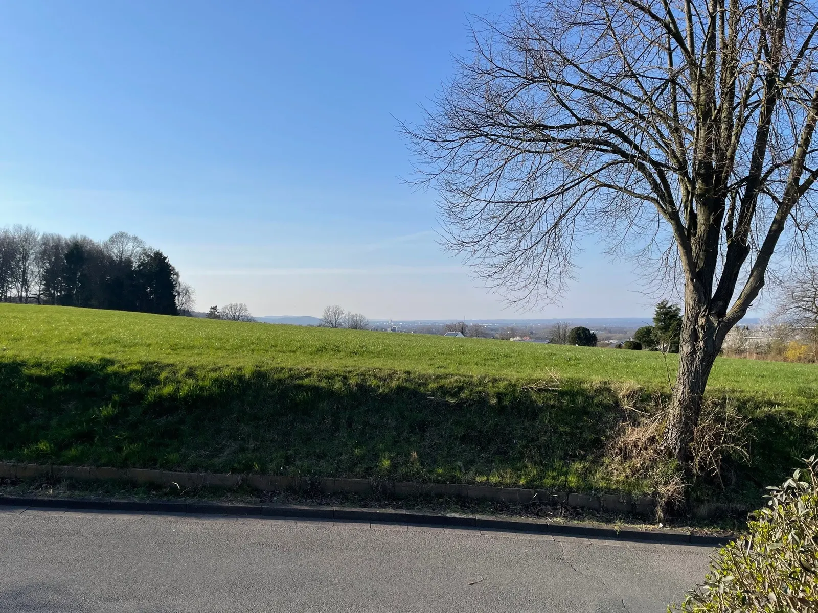 Blick auf Wiesen und Felder