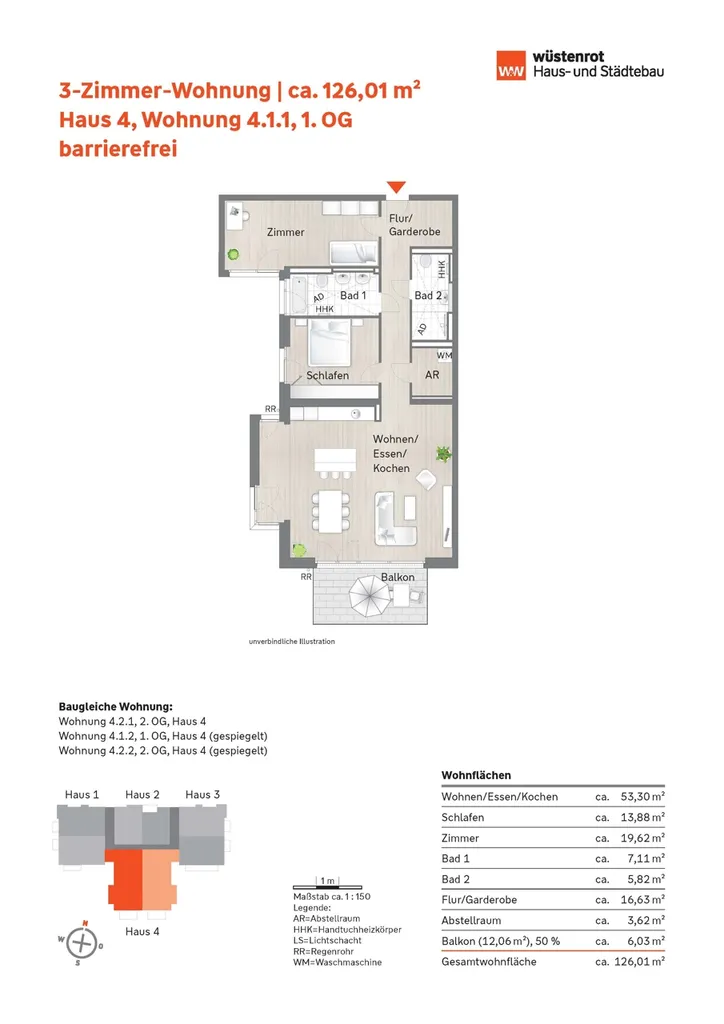 Grundriss_3-Zimmer-Wohnung 4.1.1 + 4.2.1 + 4.1.2 gespiegelt + 4.2.2 gespiegelt