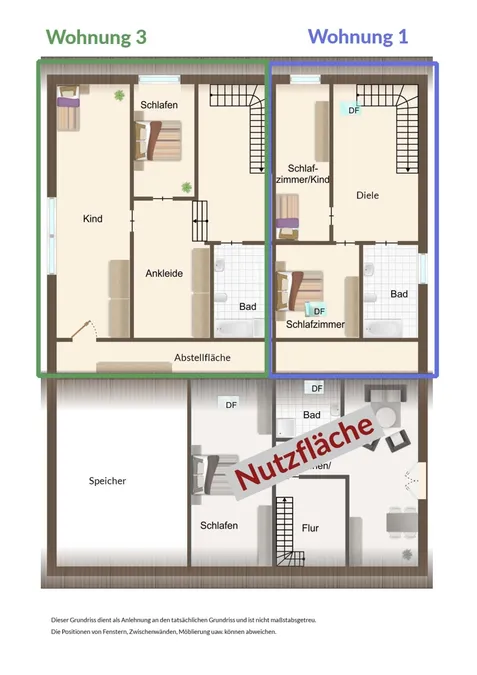 Grundriss Obergeschoss mit Aufteilung